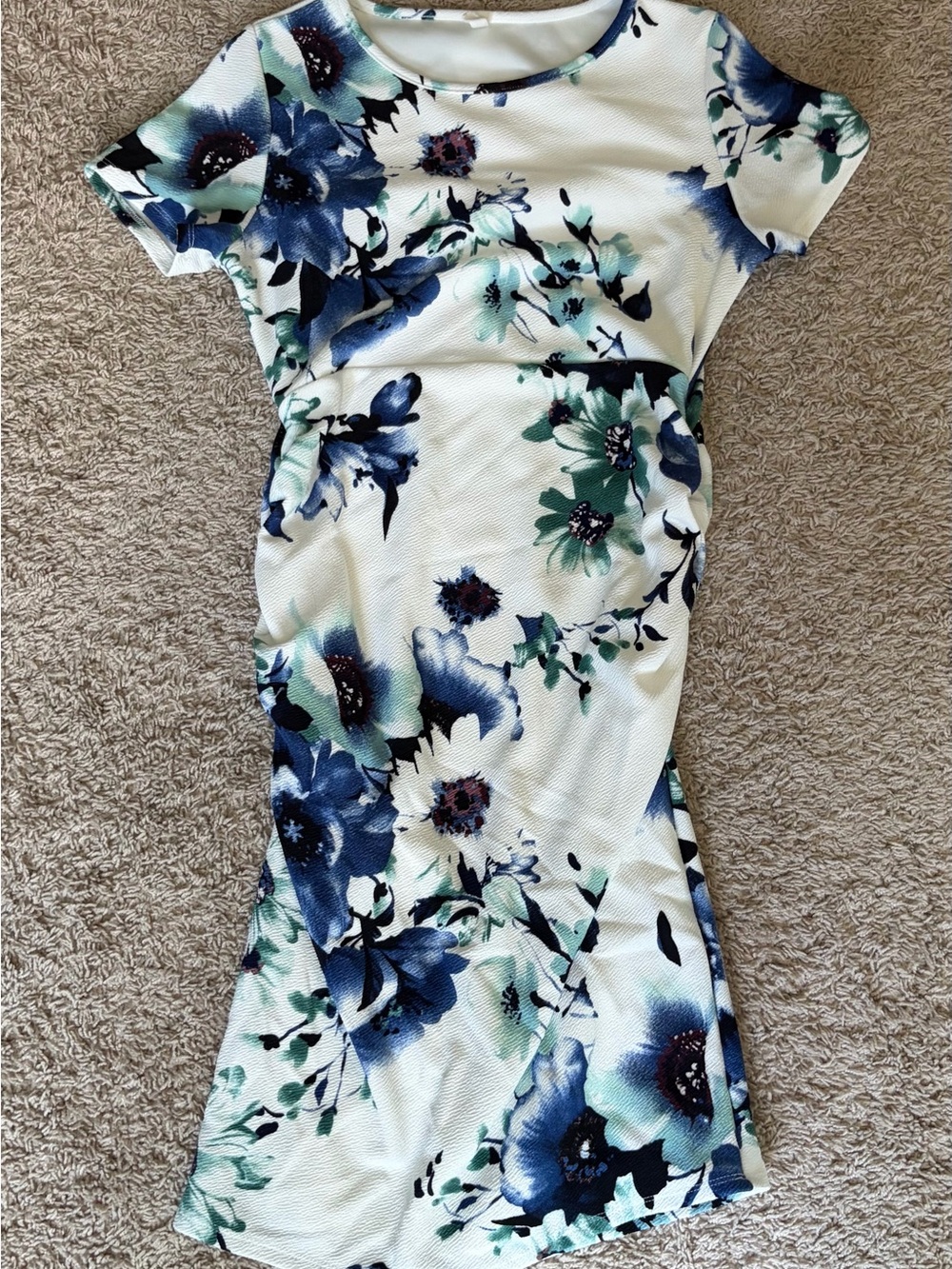 PinkBlush White Blue Floral Maternity Bodycon Dress